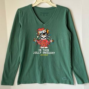 Life is Good Women's Medium T Shirt  Christmas "Is this jolly enough " Cat